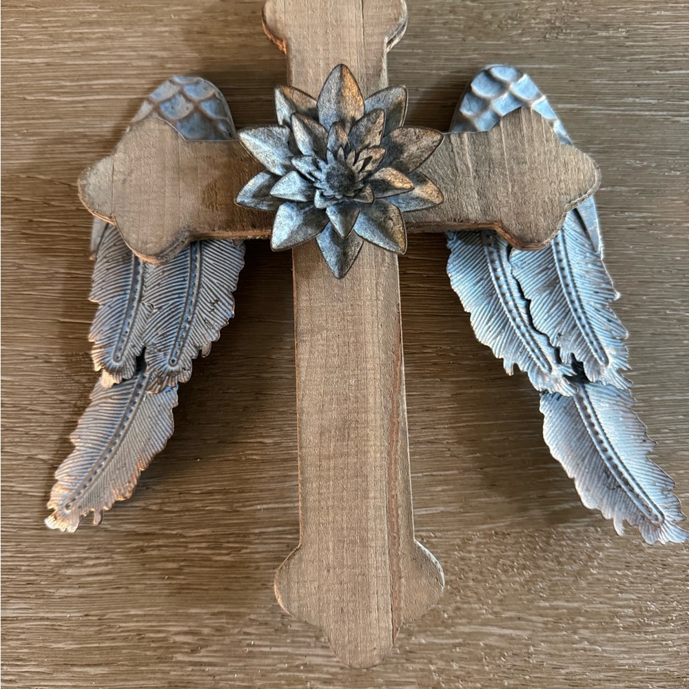 Wooden Cross with Silver Accents